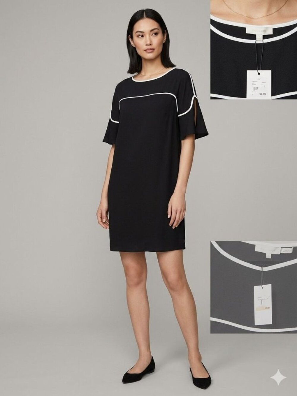 NWT Calvin Klein Womens Black Shift Dress With White Trim Size Small